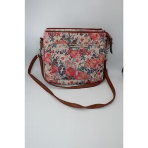 Rosetti Midge Crossbody Bag Pink Blue Floral Rose Print Vinyl w/ Silver Hardware